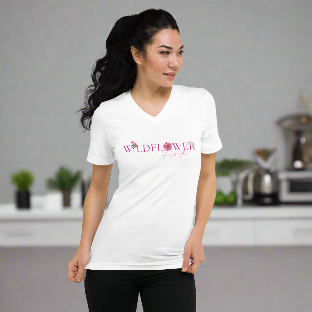 Wildflower Pink Short Sleeve V-Neck T-Shirt